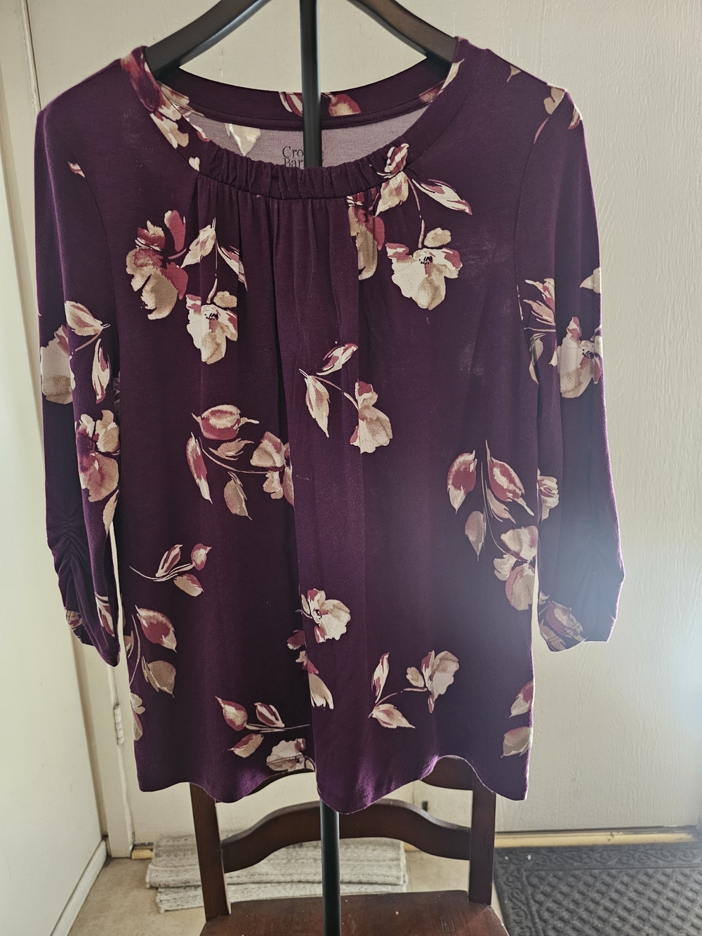 croft & barrow Plum Floral 3/4 Sleeve Peasant Top